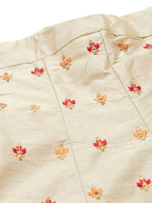 Women Beige Embroidered Silk Blend Semi Stitched Lehenga 4