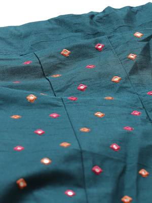 Women Turquoise Embroidered Silk Blend Semi Stitched Lehenga 4