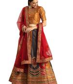 Women Multi Embroidery Raw Silk Semi Stitched Lehenga