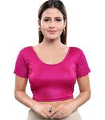 Women's Pink Nylon Blend Readymade Stretchable Saree Blouse