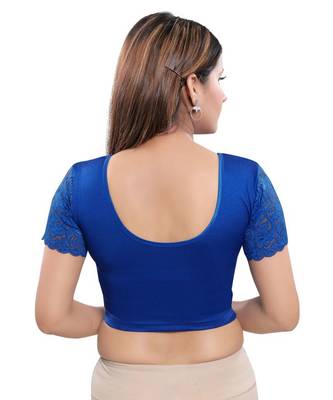 Women's Royal Blue Nylon Blend Readymade Stretchable Saree Blouse 2