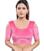 Women's Light Pink Velvet Readymade Stretchable Saree Blouse