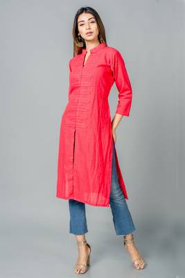 Red plain cotton long dresses 1