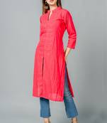 Red plain cotton long-dresses