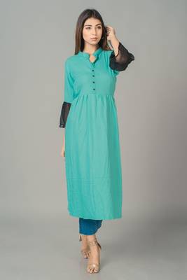 Sky blue plain rayon long-dresses 1