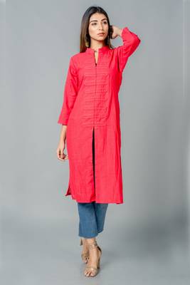 Red plain cotton long dresses 2