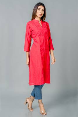 Red plain cotton long dresses 3