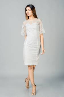 White plain  lycra short-dresses
