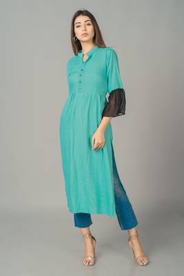 Sky blue plain rayon long-dresses 2