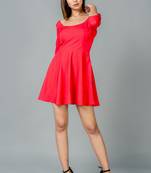 Red plain crepe short dresses