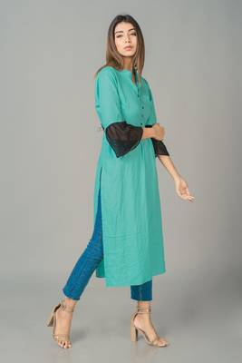 Sky blue plain rayon long-dresses 3