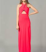 Red plain lycra long-dresses