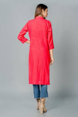 Red plain cotton long dresses 5