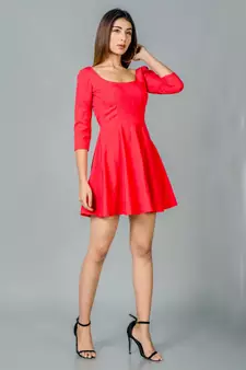 Red plain crepe short dresses