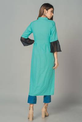Sky blue plain rayon long-dresses 5