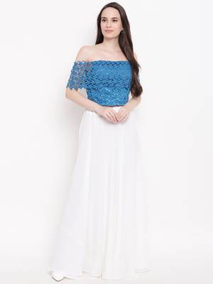 White plain georgette long dresses 1