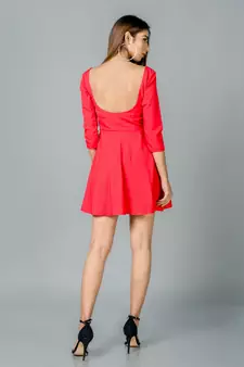Red plain crepe short dresses