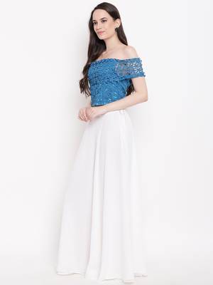 White plain georgette long dresses 2