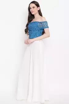 White plain georgette long dresses