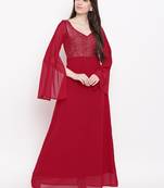 Red plain georgette long-dresses