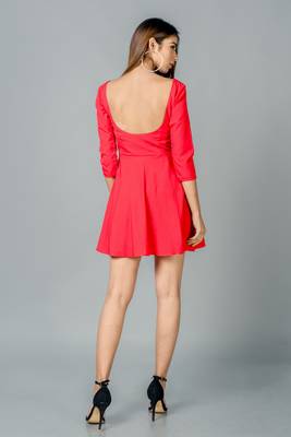 Red plain crepe short dresses 5