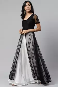 Black plain net long dresses