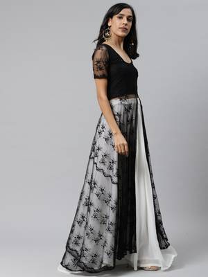 Black plain net long dresses 3