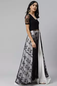 Black plain net long dresses