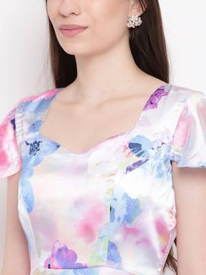 White printed satin long dresses 5