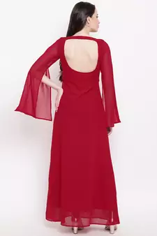 Red plain georgette long dresses