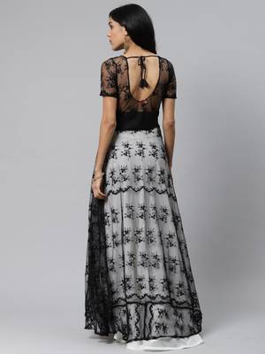 Black plain net long dresses 4