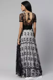 Black plain net long dresses