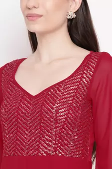 Red plain georgette long dresses