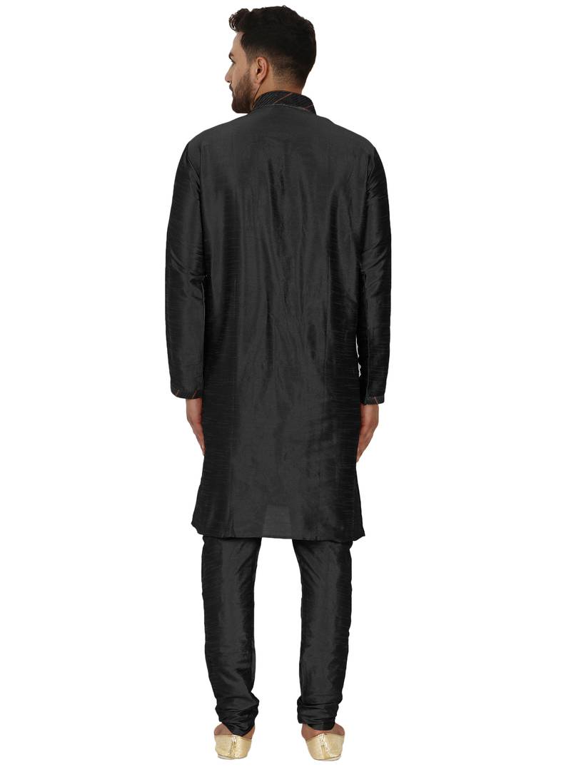 Black embroidered art silk kurta-pajama