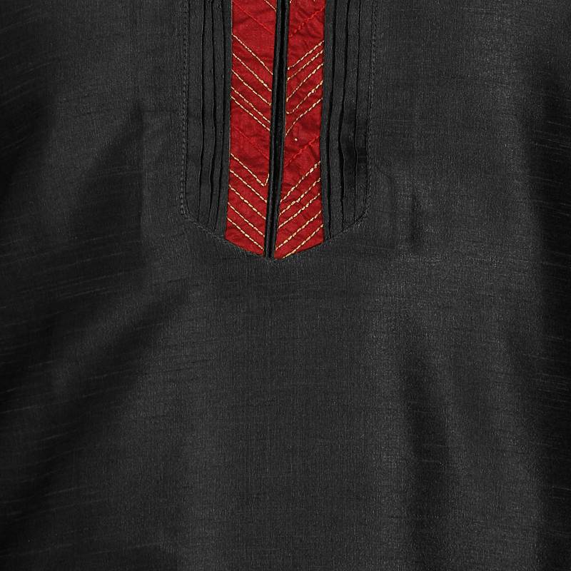 Black embroidered art silk kurta-pajama