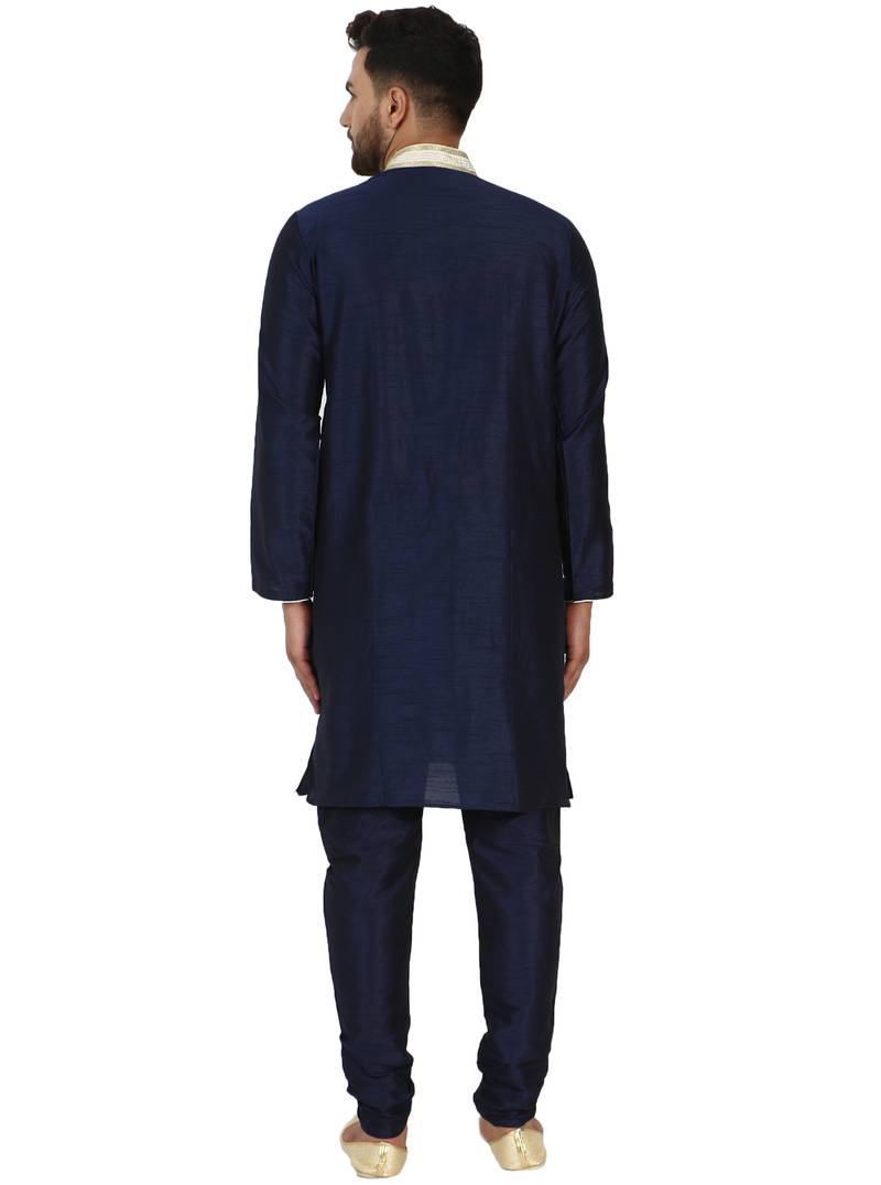 Blue embroidered art silk kurta-pajama