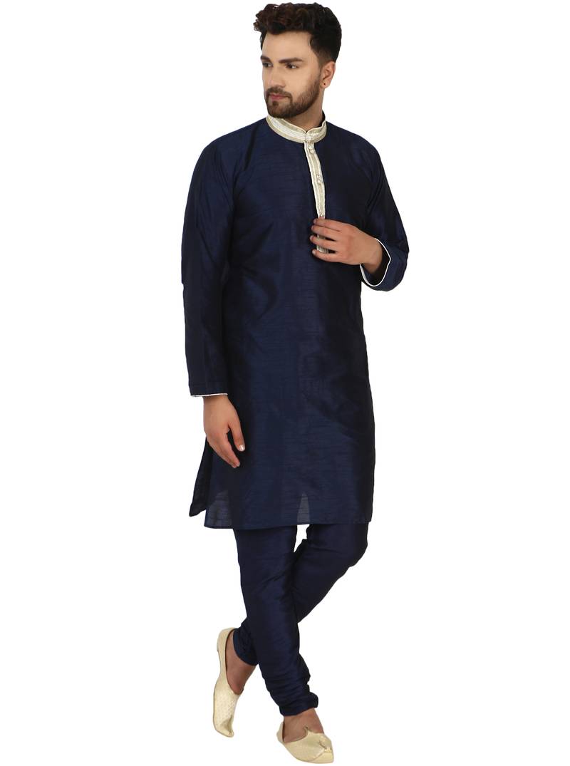 Blue embroidered art silk kurta-pajama