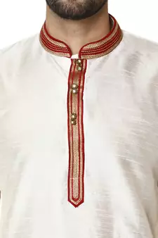 White embroidered art silk kurta-pajama