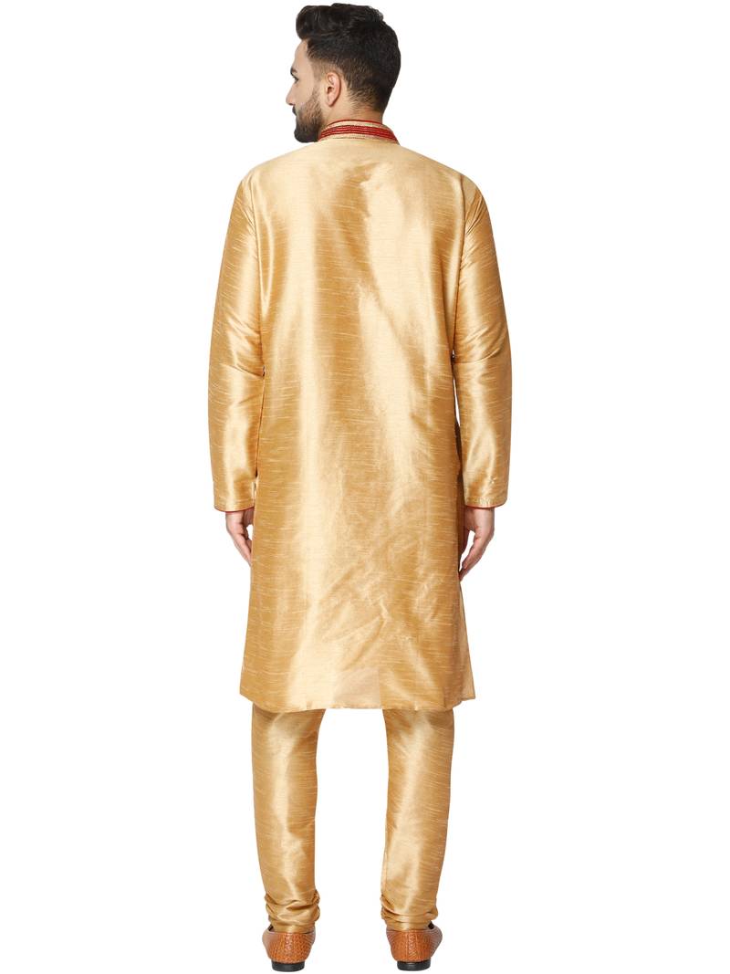 Brown embroidered art silk kurta-pajama