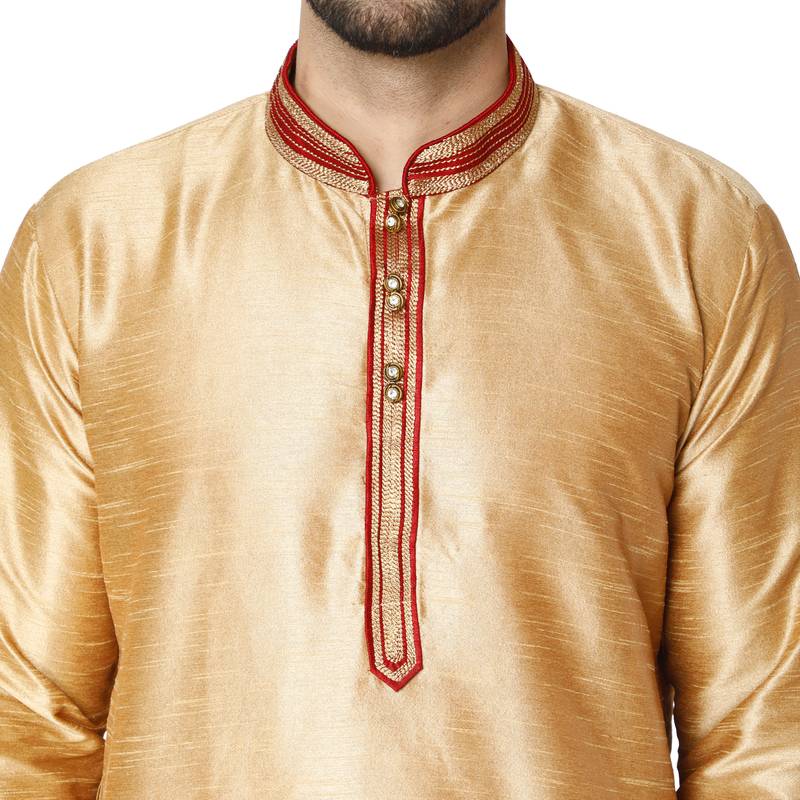Brown embroidered art silk kurta-pajama