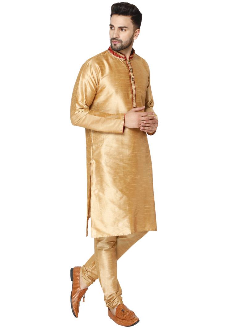 Brown embroidered art silk kurta-pajama