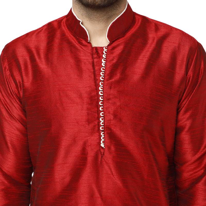 Red embroidered art silk kurta-pajama
