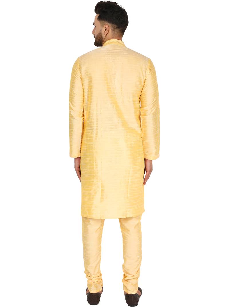 Beige embroidered art silk kurta-pajama