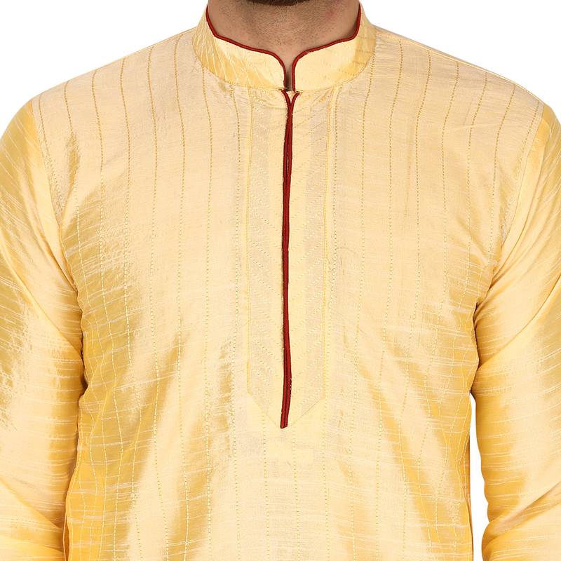 Beige embroidered art silk kurta-pajama