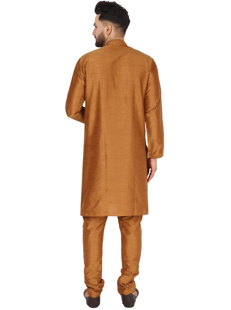 Brown embroidered art silk kurta-pajama