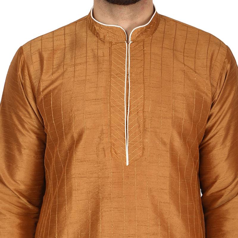 Brown embroidered art silk kurta-pajama