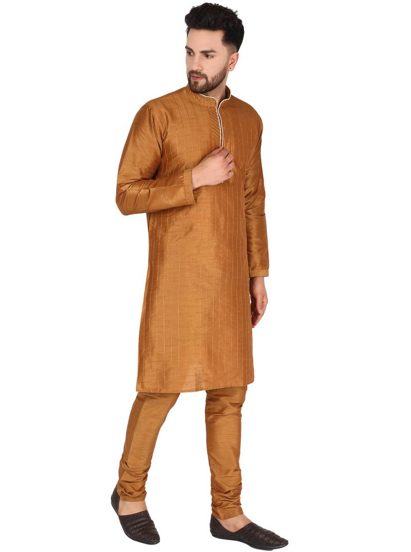 Brown embroidered art silk kurta-pajama