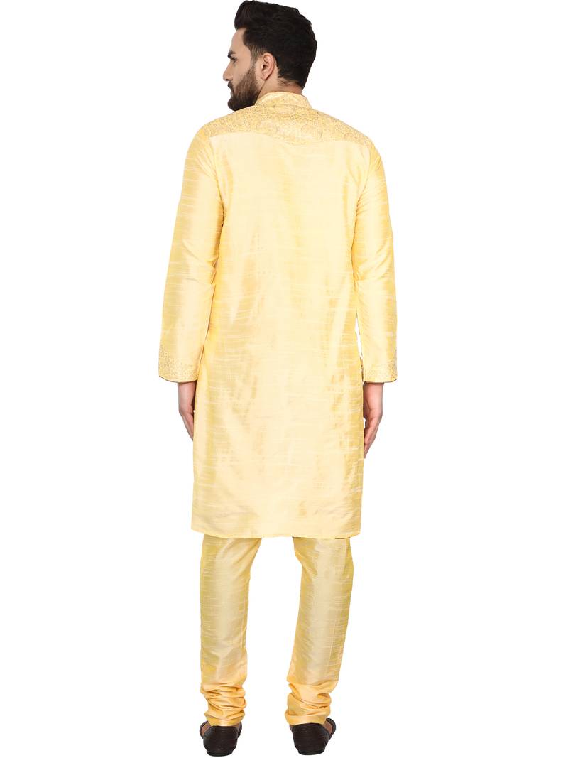 Beige embroidered art silk kurta-pajama