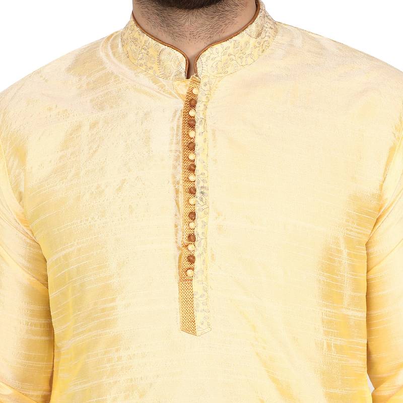 Beige embroidered art silk kurta-pajama