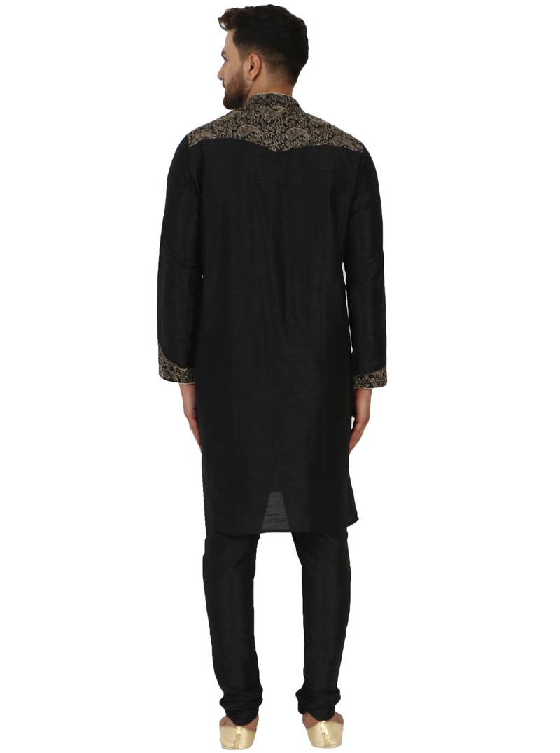 Black embroidered art silk kurta-pajama